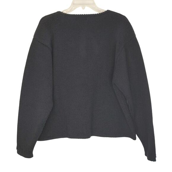 Tally Ho Cardigan Sweater Knit Button Up Embellished Floral Black Womens XL - Picture 2 of 10